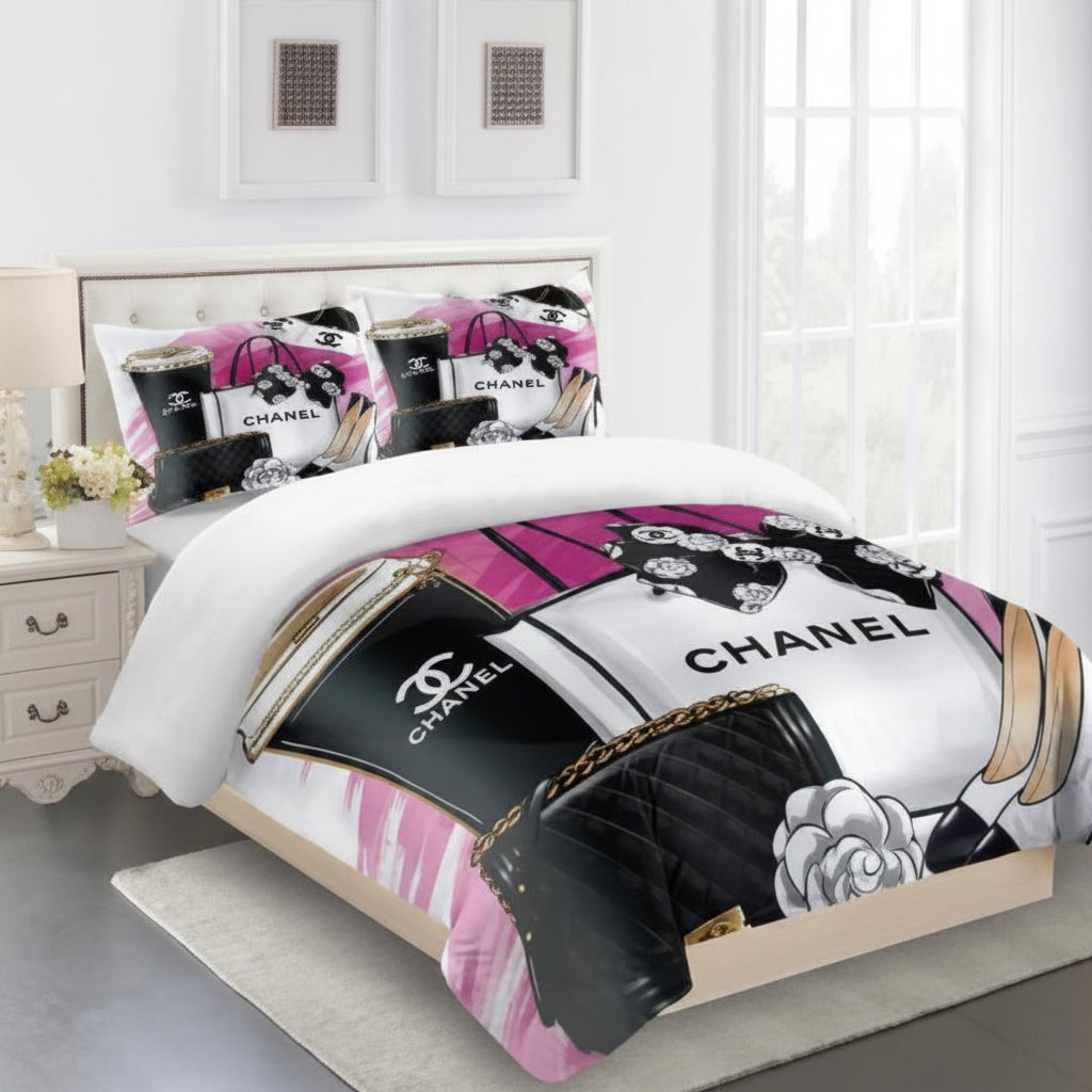 CHANEL COMFORTER SET 3piece set one Duvet cover sheet with 3 pillow cases