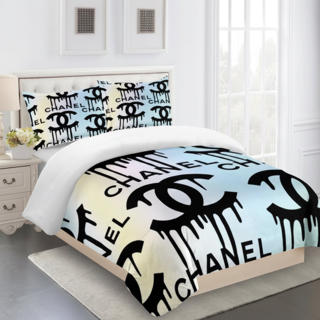 CHANEL COMFORTER SET 3piece set one Duvet cover sheet with 3 pillow cases