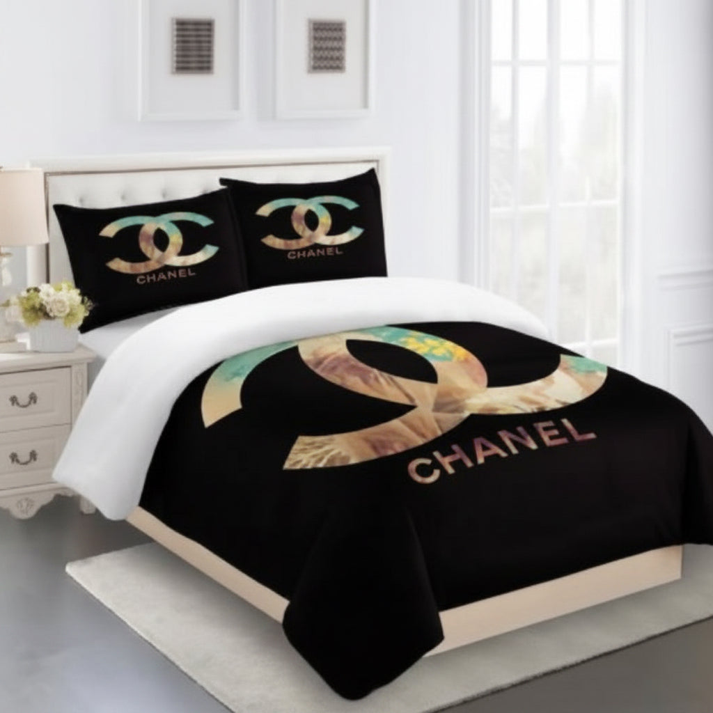 CHANEL COMFORTER SET 3piece set one Duvet cover sheet with 3 pillow cases