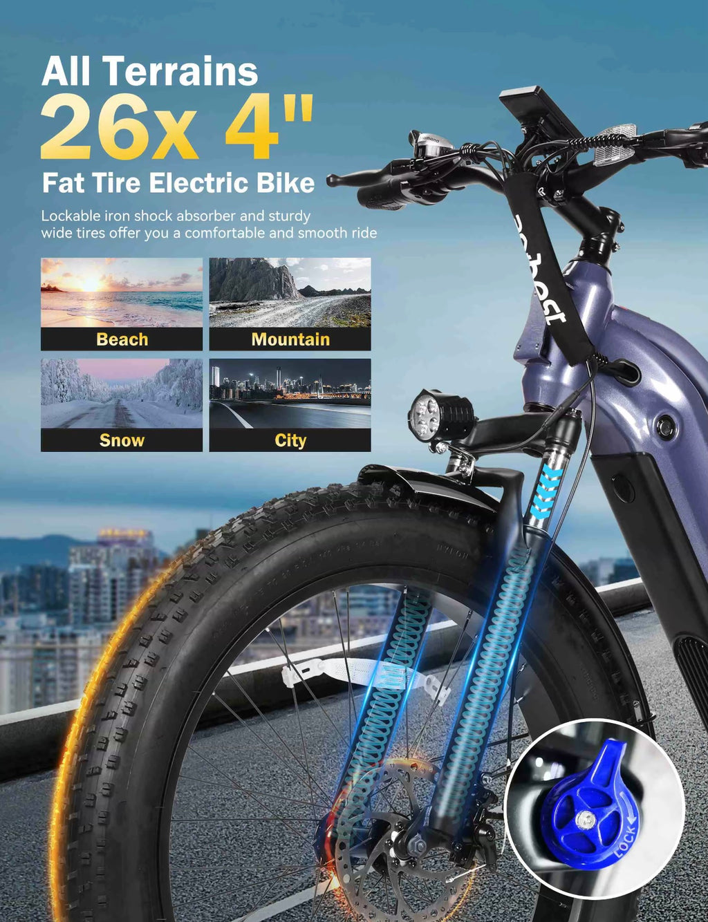 ActBest Blazer long range E-Bike mountain bike fat tire up to 31mph tire width 26*4.0  7 speed