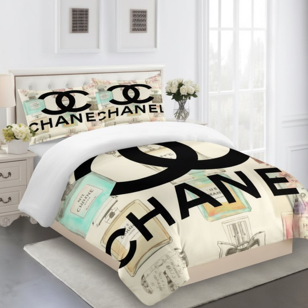 CHANEL COMFORTER SET 3piece set one Duvet cover sheet with 3 pillow cases