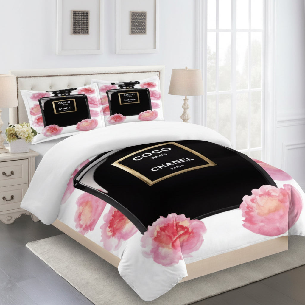 CHANEL COMFORTER SET 3piece set one Duvet cover sheet with 3 pillow cases