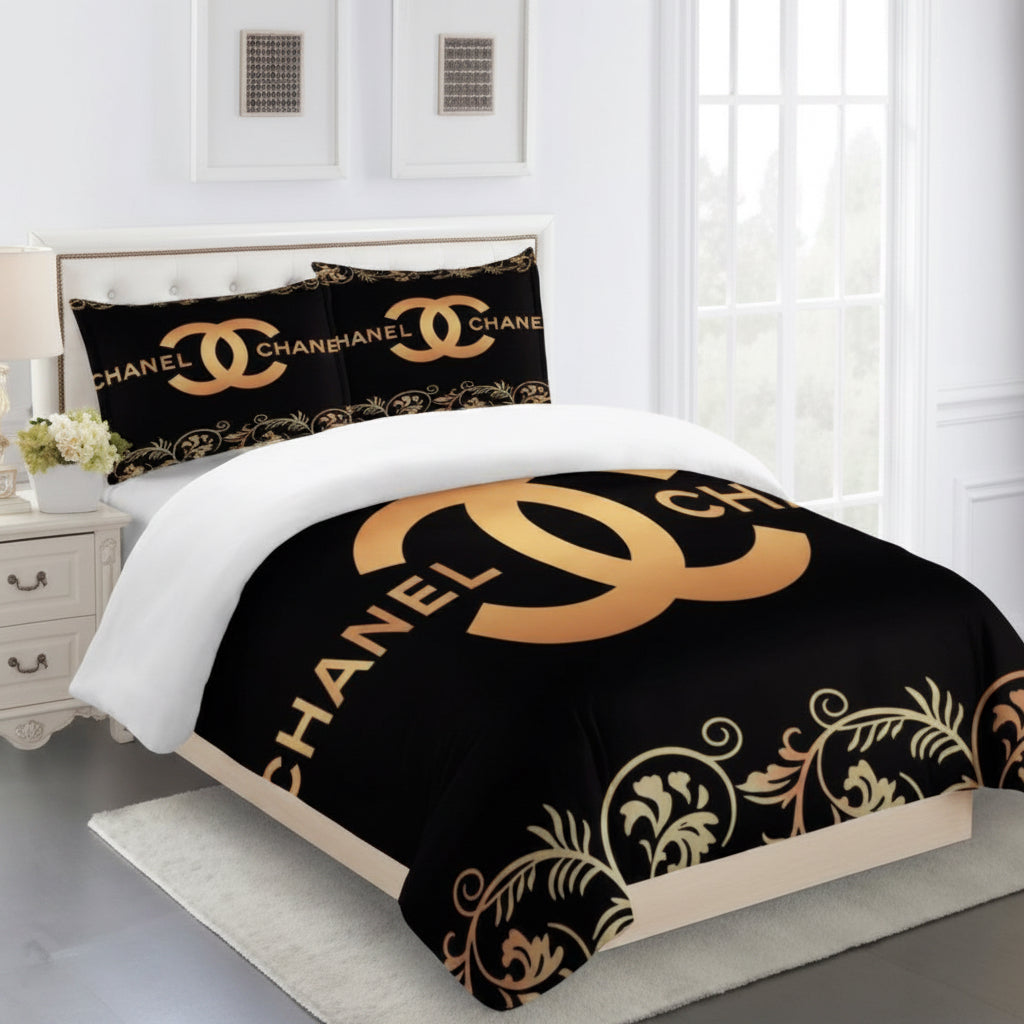 CHANEL COMFORTER SET 3piece set one Duvet cover sheet with 3 pillow cases