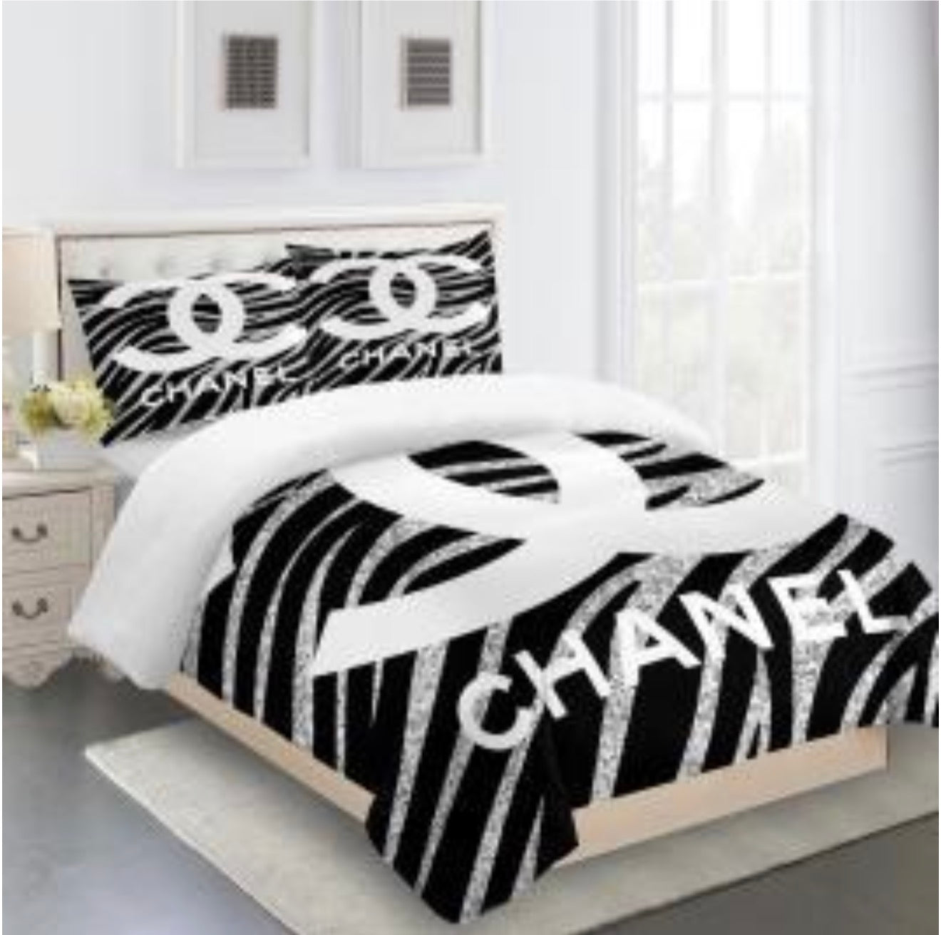 CHANEL COMFORTER SET 3piece set one Duvet cover sheet with 3 pillow cases