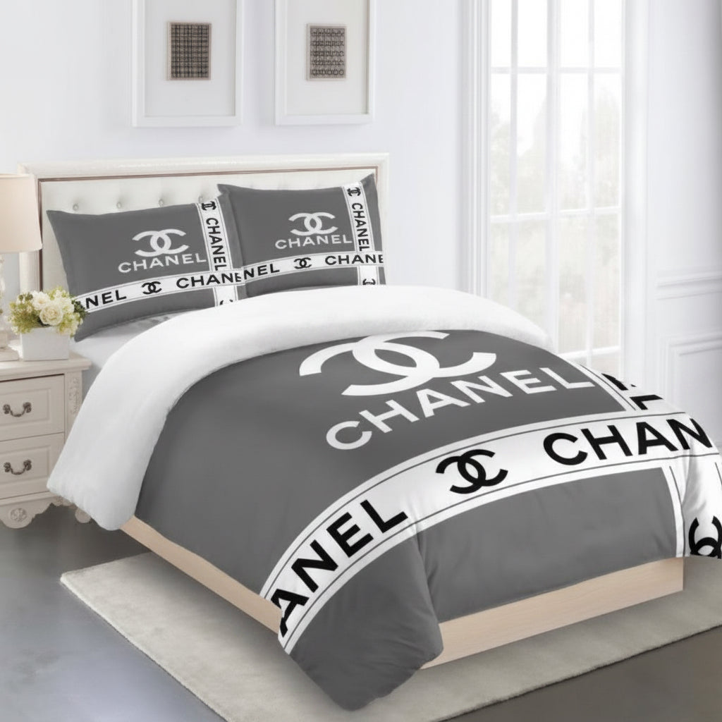 CHANEL COMFORTER SET 3piece set one Duvet cover sheet with 3 pillow cases