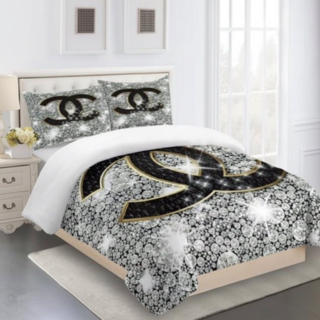 CHANEL COMFORTER SET 3piece set one Duvet cover sheet with 3 pillow cases