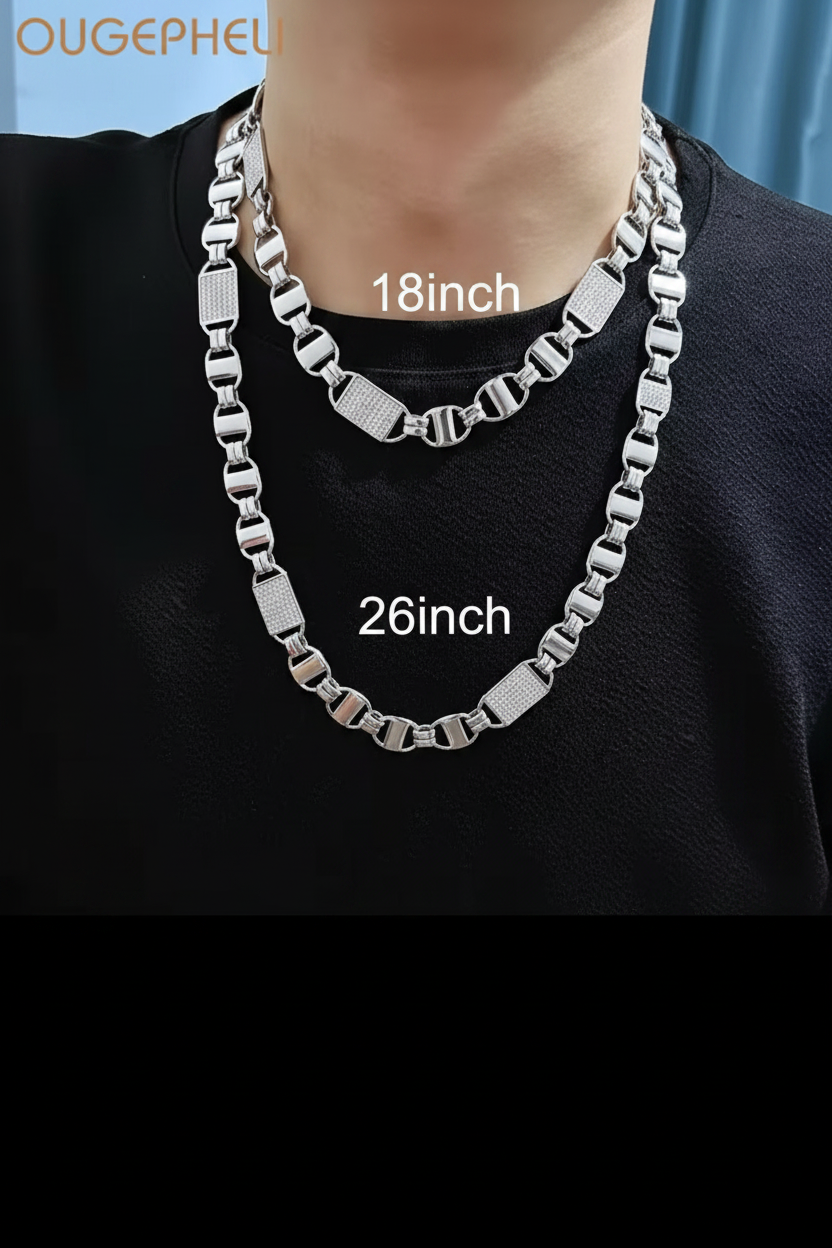 CUSTOM 14mm Cuban Chain Link Zircon Cubic Zirconia Gold Plated Anti Tarnished Fine Brass Necklace.