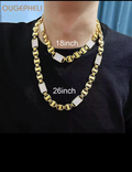 CUSTOM 14mm Cuban Chain Link Zircon Cubic Zirconia Gold Plated Anti Tarnished Fine Brass Necklace.