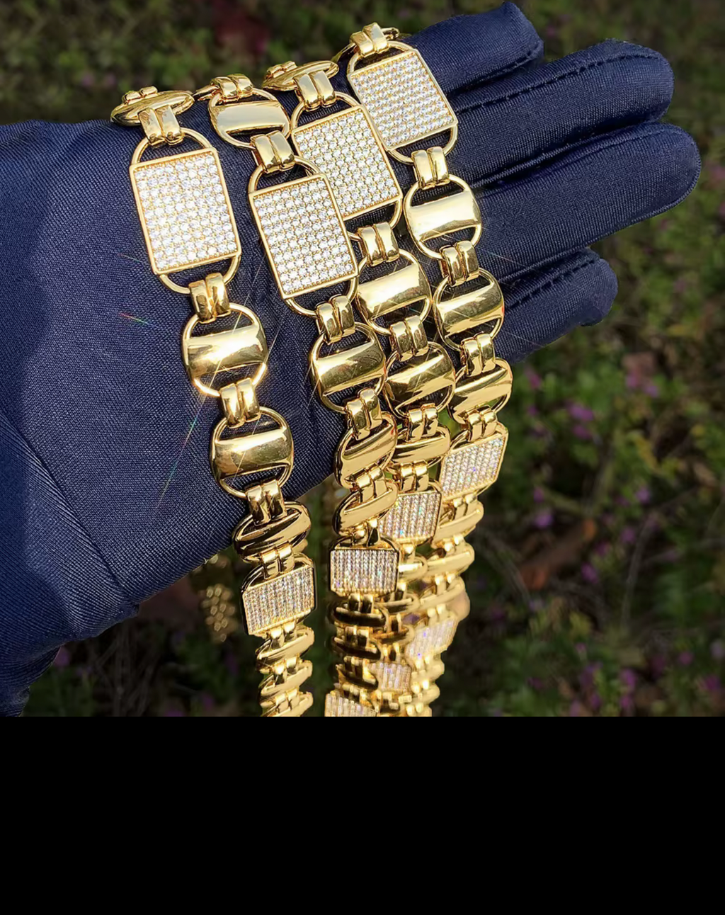 CUSTOM 14mm Cuban Chain Link Zircon Cubic Zirconia Gold Plated Anti Tarnished Fine Brass Necklace.