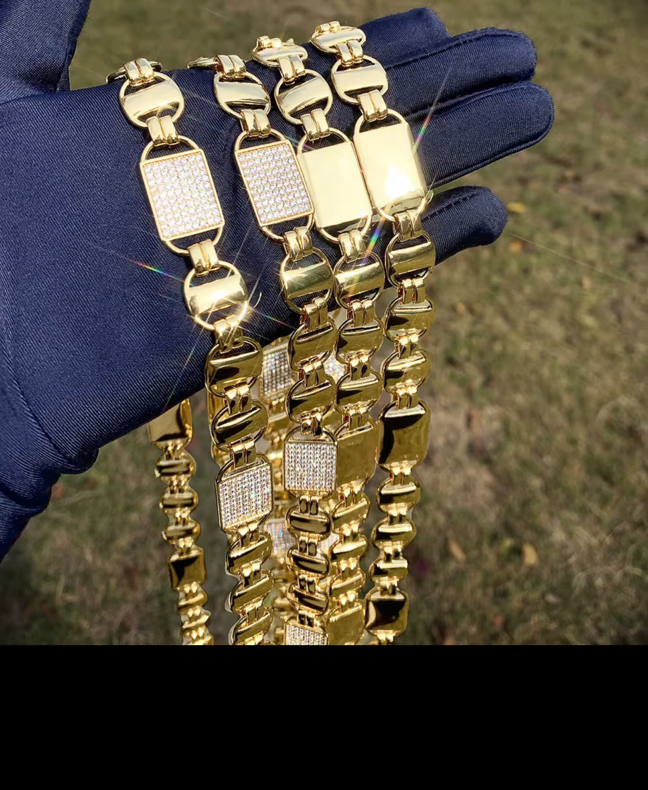 CUSTOM 14mm Cuban Chain Link Zircon Cubic Zirconia Gold Plated Anti Tarnished Fine Brass Necklace.