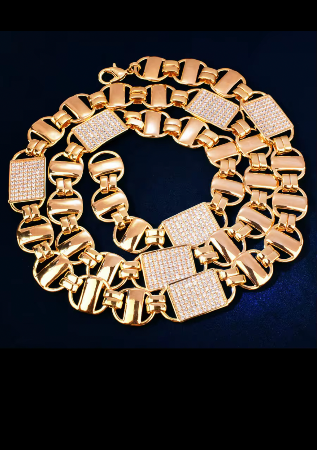 CUSTOM 14mm Cuban Chain Link Zircon Cubic Zirconia Gold Plated Anti Tarnished Fine Brass Necklace.