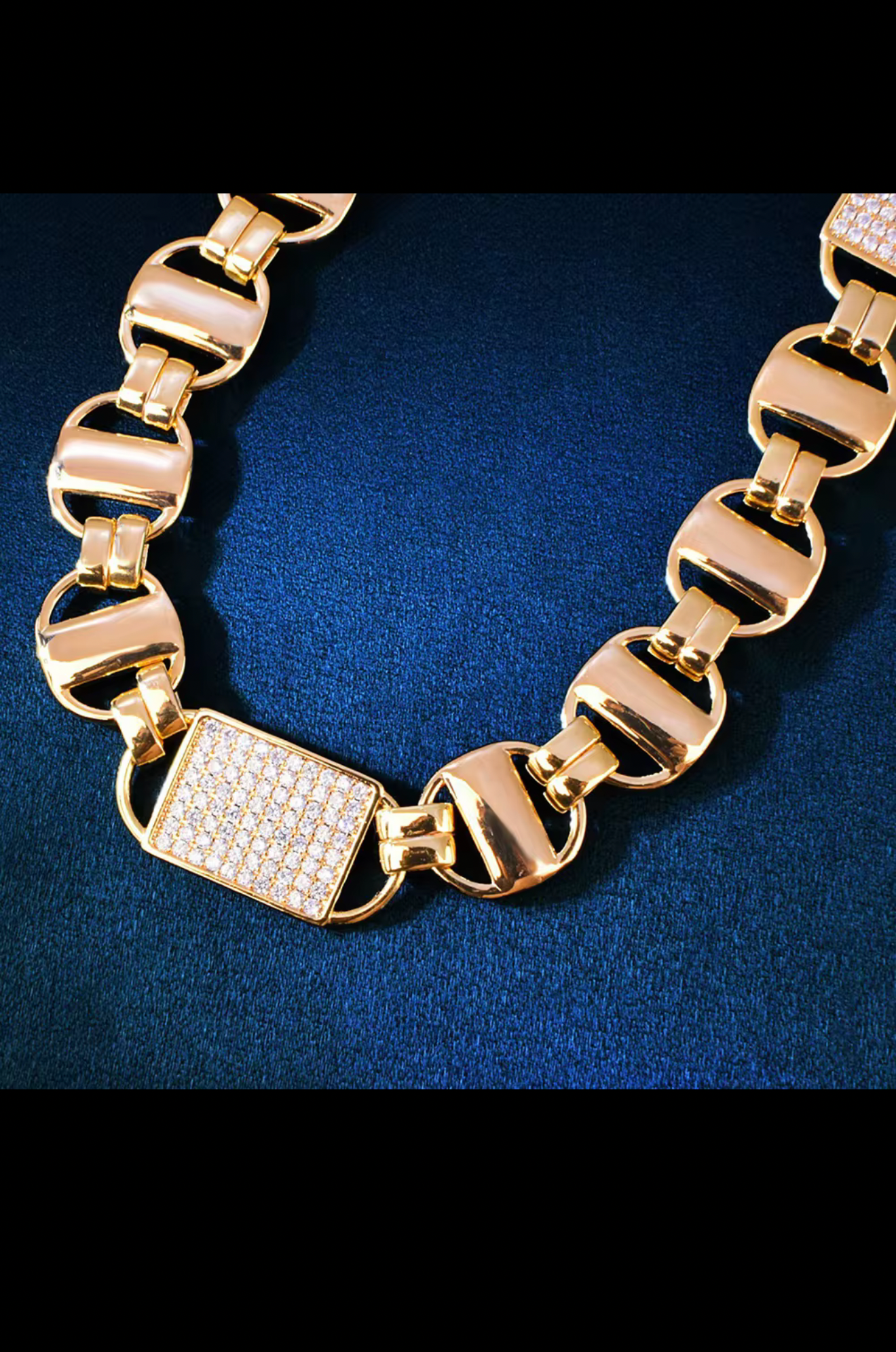 CUSTOM 14mm Cuban Chain Link Zircon Cubic Zirconia Gold Plated Anti Tarnished Fine Brass Necklace.